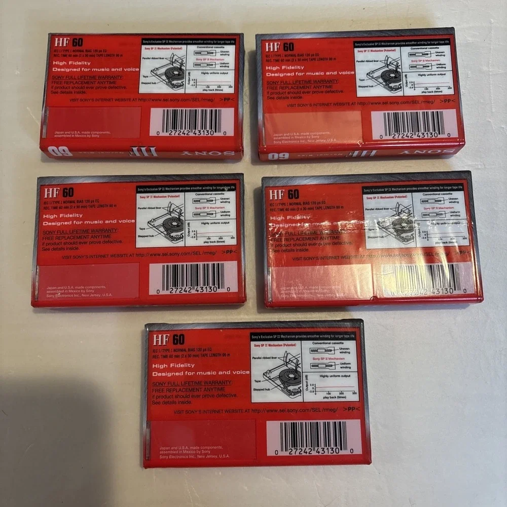 Sony HF 60 High Fidelity Blank Audio Cassette Tapes Normal Bias Lot of 5 Sealed